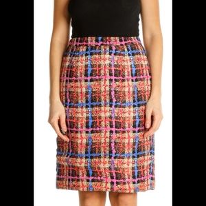 J. CREW Collection Silk Pencil Skirt Size 0 Tweed Plaid Multicolor Lined Retro